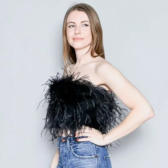 LAMARQUE Zaina Black Feather Bustier Top NWT - Picture 6 of 7